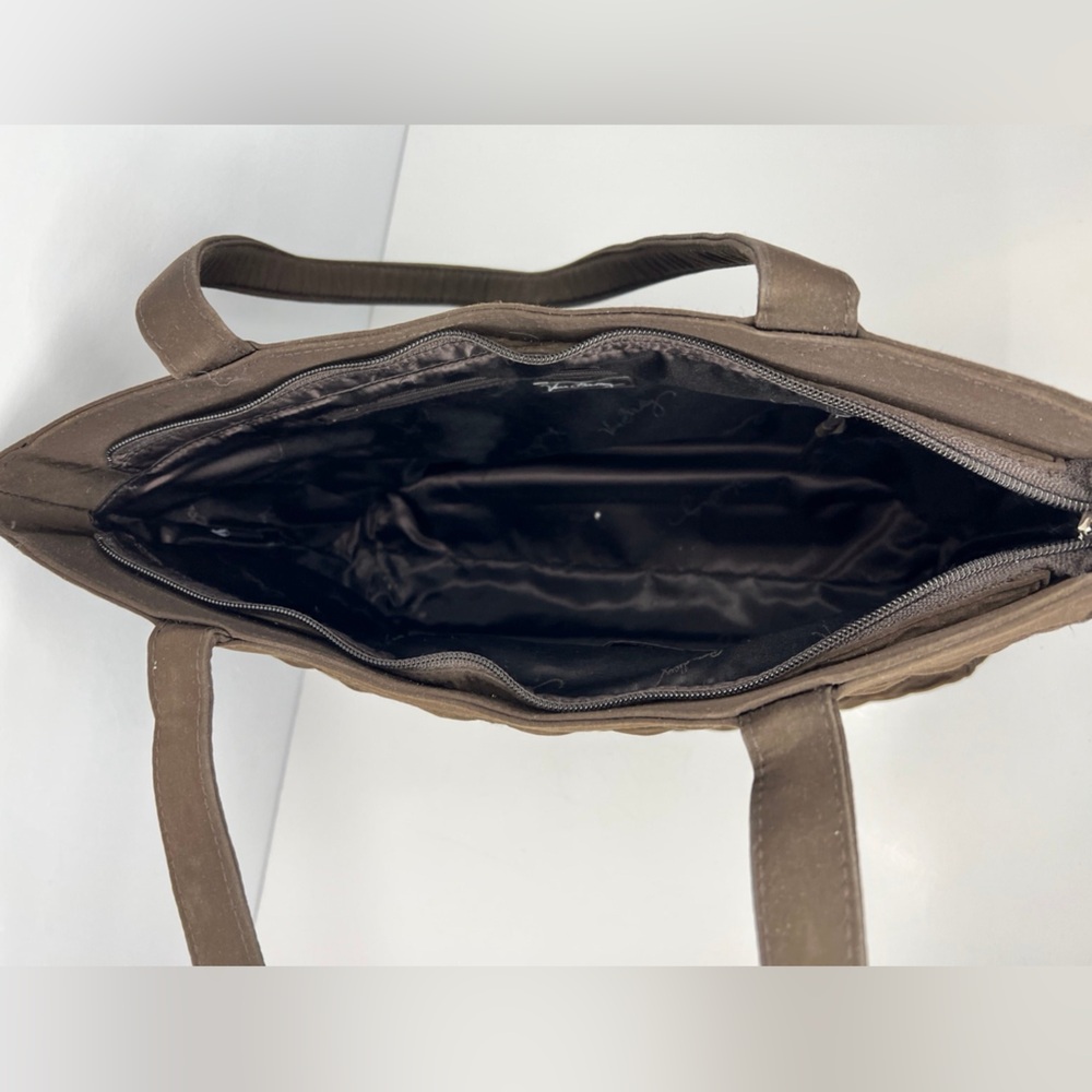 Vera Bradley Espresso Brown Quilted Cotton Laptop Bag Carry On Satchel Tote - Picture 8 of 12